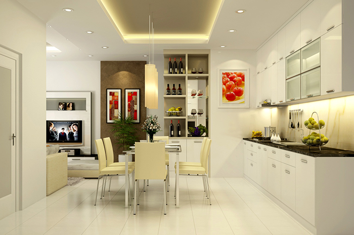 thiết kế nhà bếp và phòng khách