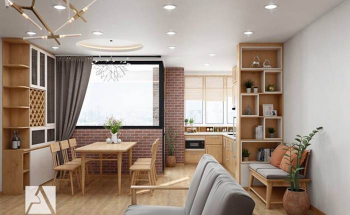 thiết kế nhà bếp và phòng khách