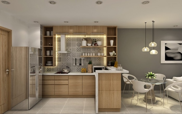 thiết kế nhà bếp cho nhà ống